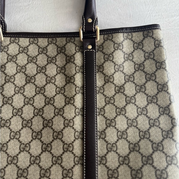 GUCCI | Coated Canvas Men’s Travel Tote Bag Leather Handle GG Print - Picture 9 of 13